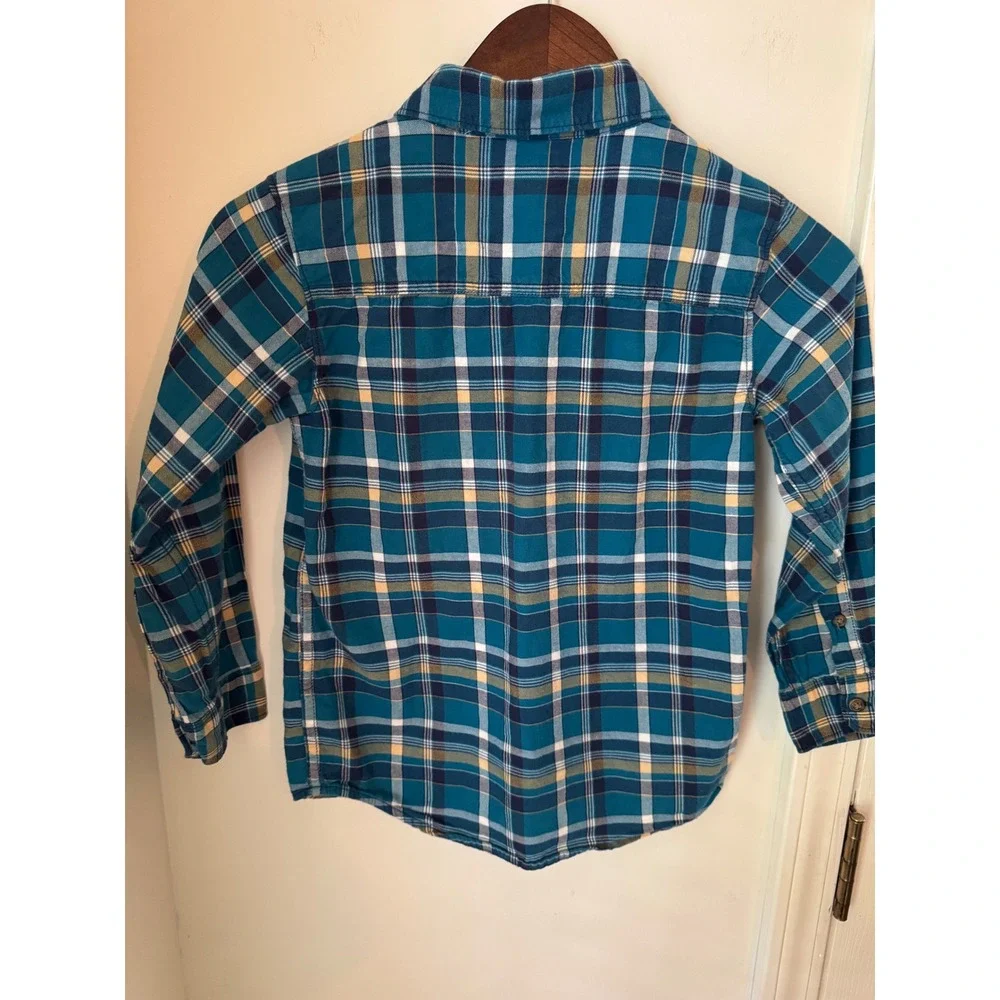 Carters Boys‎ Teal Blue Yellow Plaid Flannel Button Down Shirt Size 7 3J248910